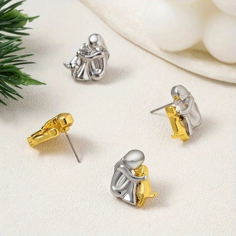 Pendientes Huggies bicolor plata y oro