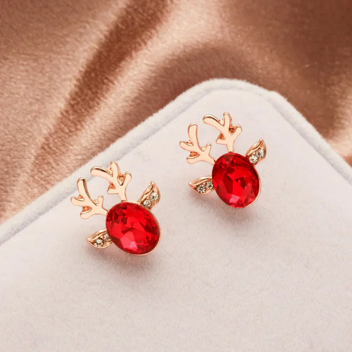 Pendientes festivos de cristal en forma de reno