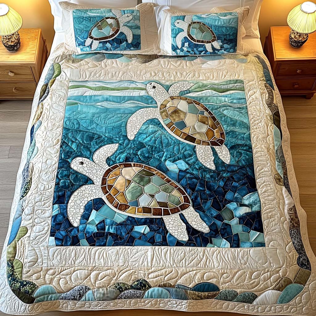 Juego de ropa de cama acolchada de 3 piezas - Tortugas Marinas
