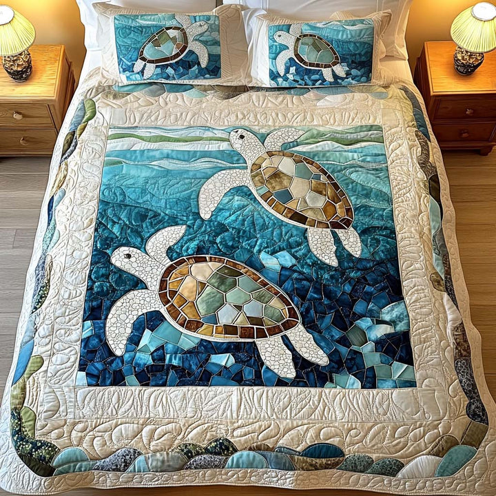 Juego de ropa de cama acolchada de 3 piezas - Tortugas Marinas