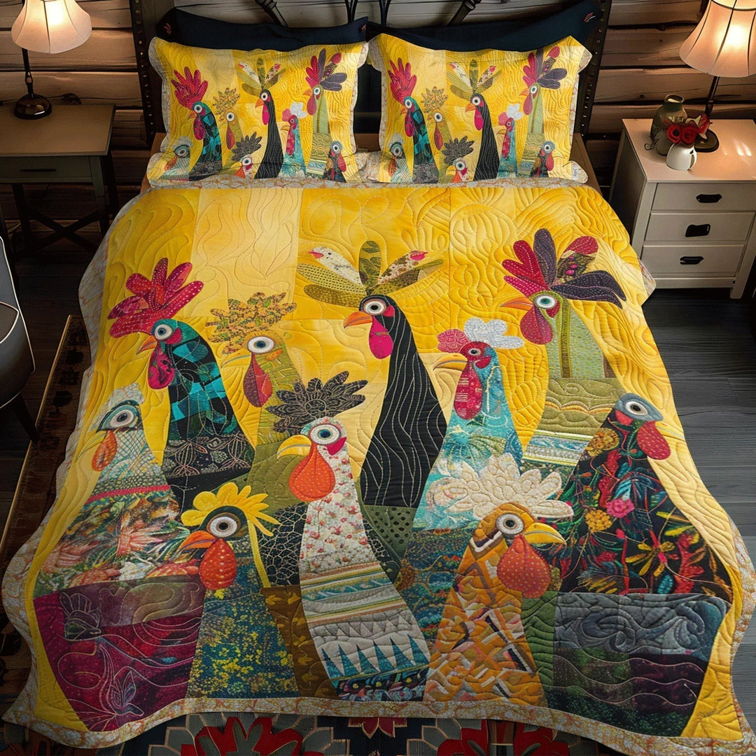 Juego de ropa de cama acolchada de 3 piezas - Gallos del Amanecer