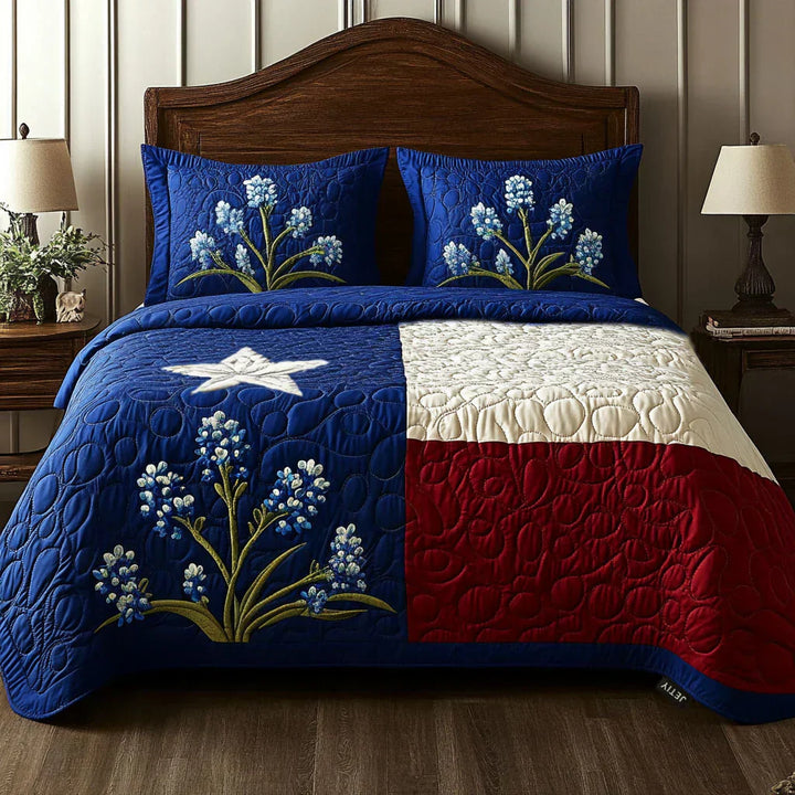 Juego de ropa de cama acolchada de 3 piezas - Orgullo de Texas