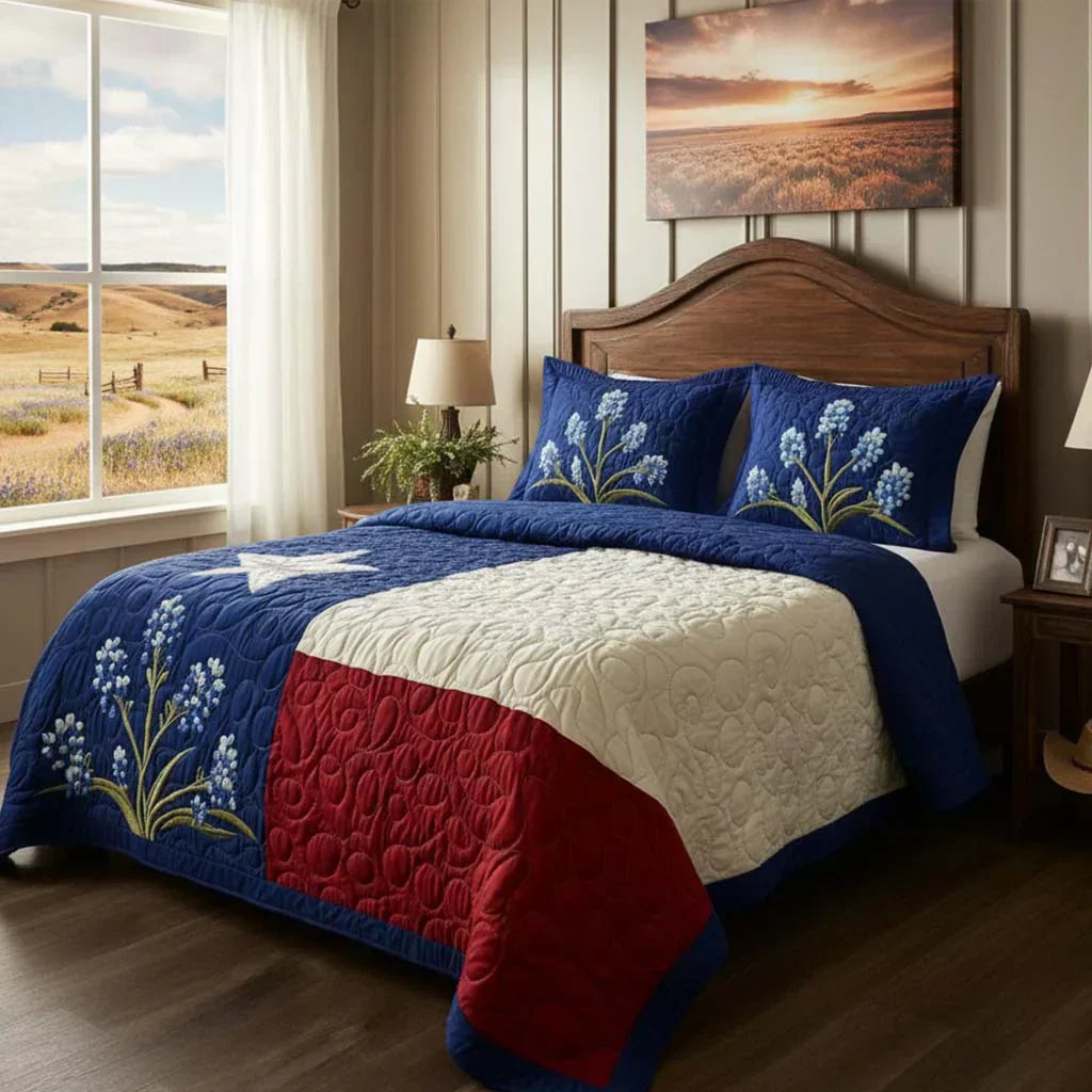 Juego de ropa de cama acolchada de 3 piezas - Orgullo de Texas