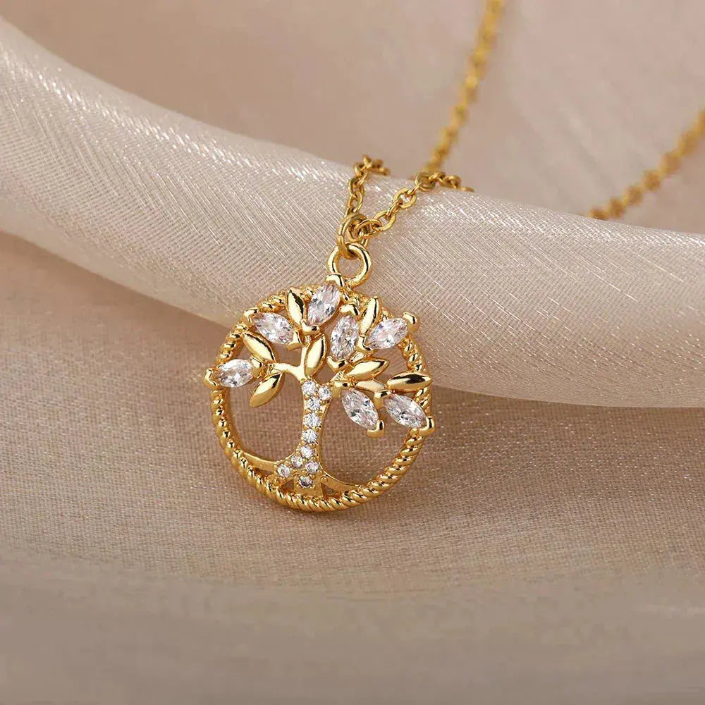 Collar de oro Árbol de la Vida con circonita