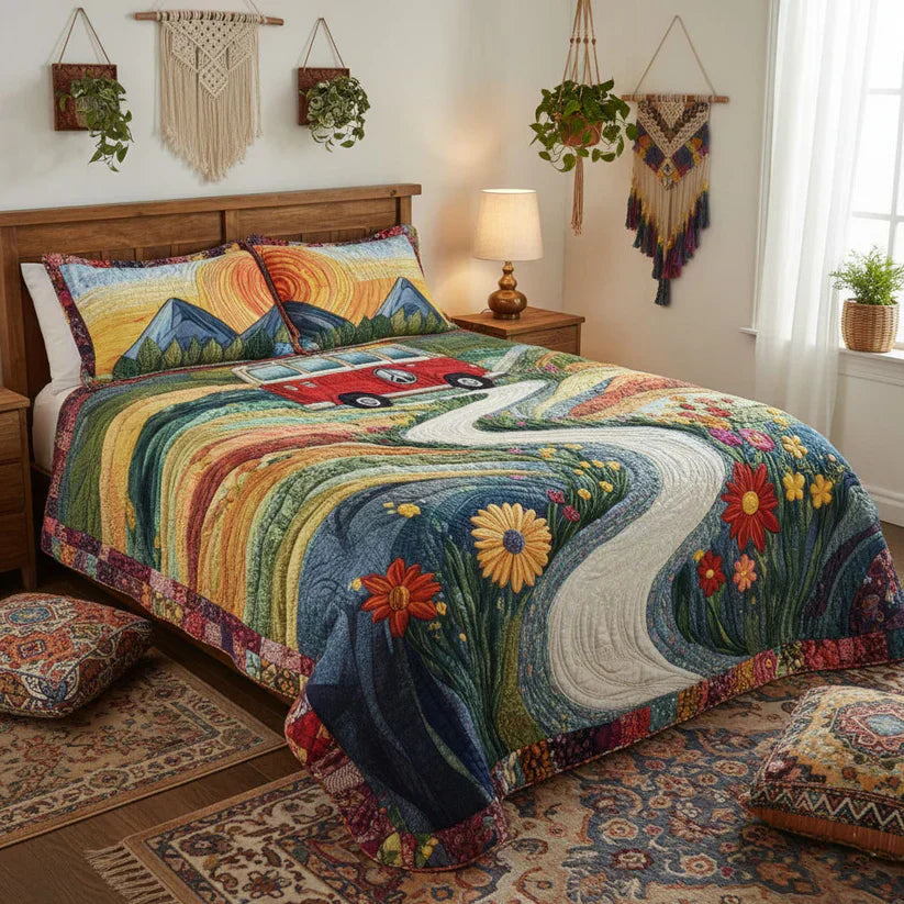 Juego de ropa de cama acolchada de 3 piezas - Viaje Vintage