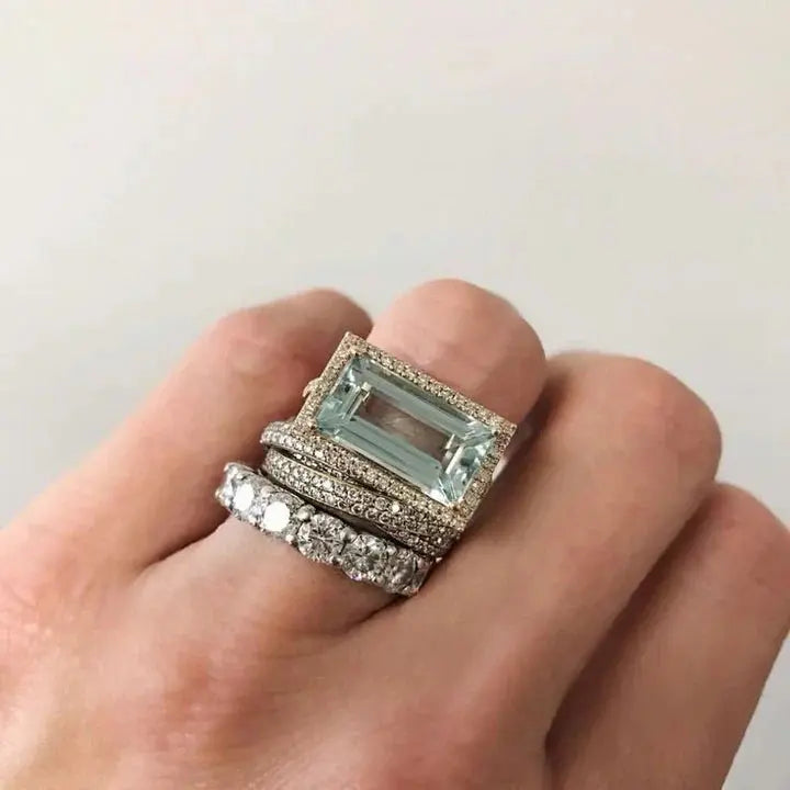 Set de anillos vintage de plata con piedras turquesas de vidrio