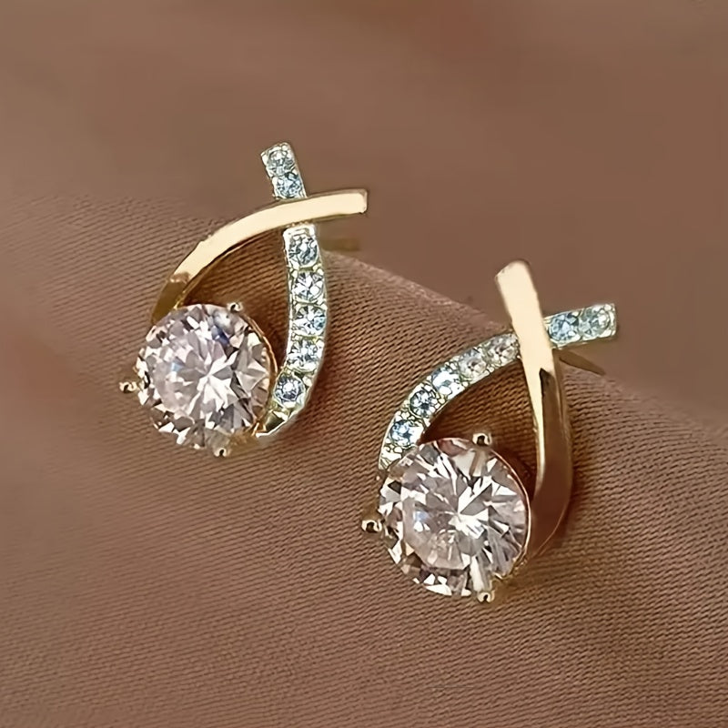 Pendientes de cruz en circonio color oro