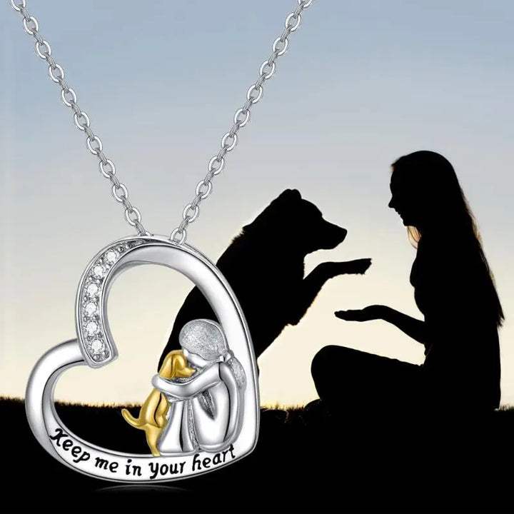 Collar de plata de ley 925 - Diseño de corazón y perro con circonita