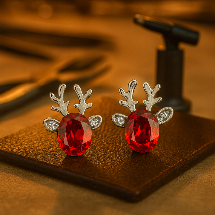 Pendientes festivos de cristal en forma de reno