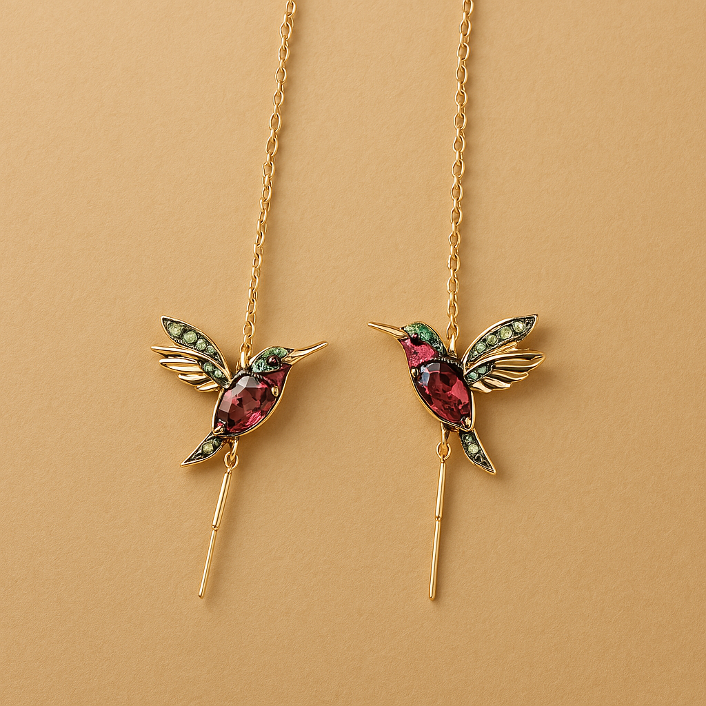 Pendientes con colibrí en esmalte y circonio
