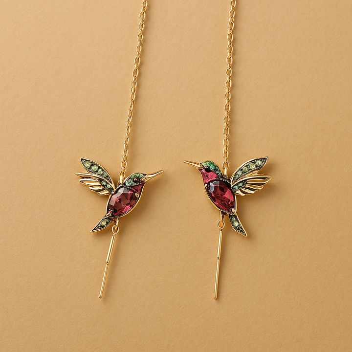Pendientes con colibrí en esmalte y circonio