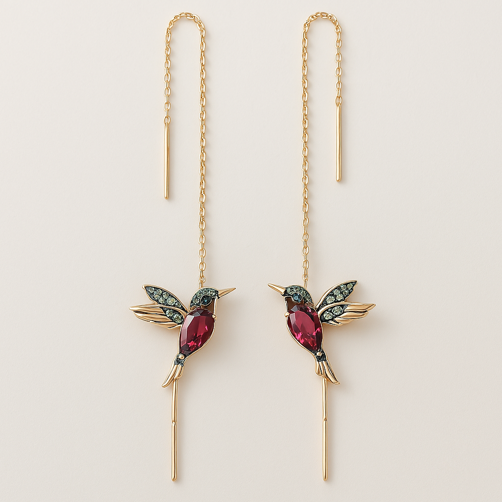 Pendientes con colibrí en esmalte y circonio