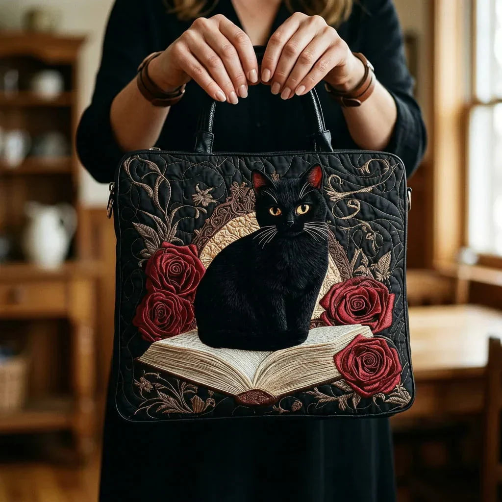 Bolso artesanal acolchado - Gato Negro sobre los Libros
