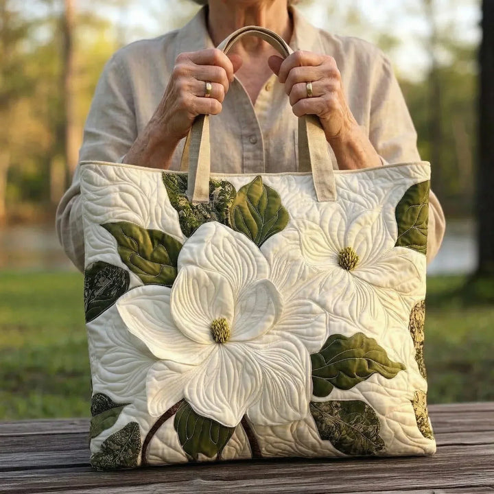 Bolso artesanal acolchado - Elegantes Lirios Blancos