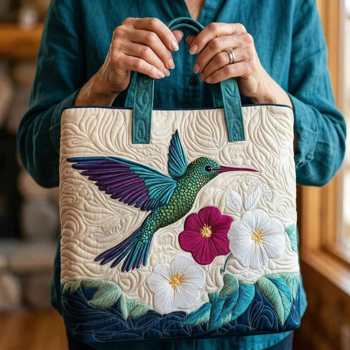 Bolso acolchado - Colibrí y Flor Blanca