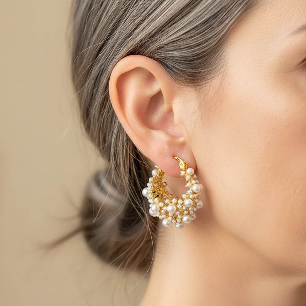 Pendientes de aro vintage de oro con perlas