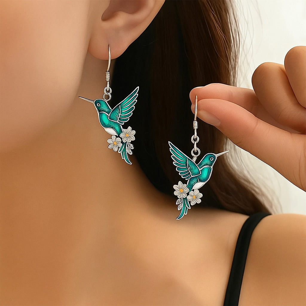 Espléndido collar colibrí con pendientes a juego