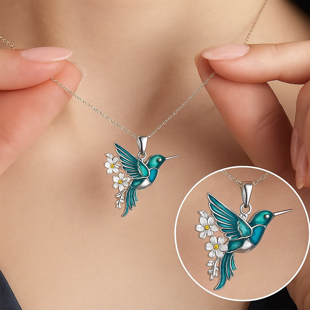 Espléndido collar colibrí con pendientes a juego