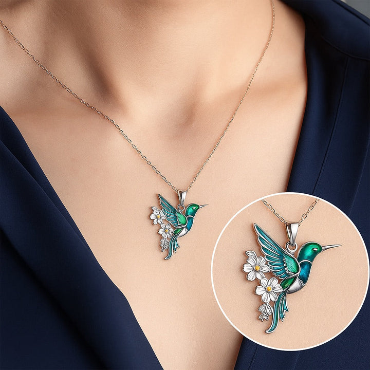 Espléndido collar colibrí con pendientes a juego
