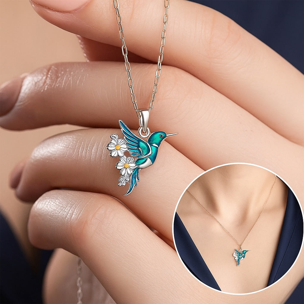 Espléndido collar colibrí con pendientes a juego