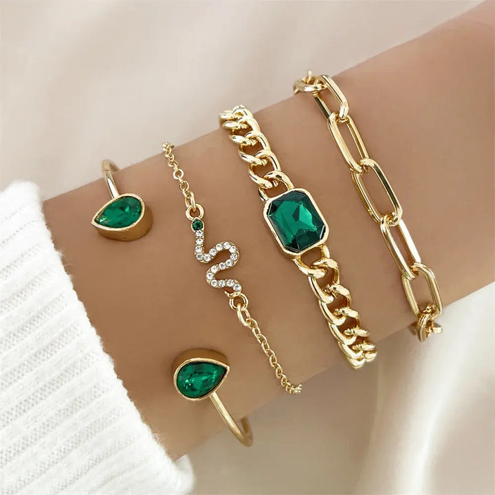 Set de pulseras con astillas de cristal verde