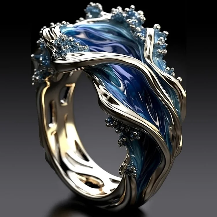 Anillo vintage de oro inspirado en las olas del océano