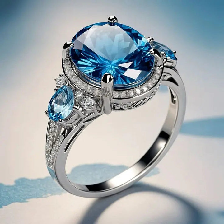 Anillo vintage chapado en plata con cristal azul