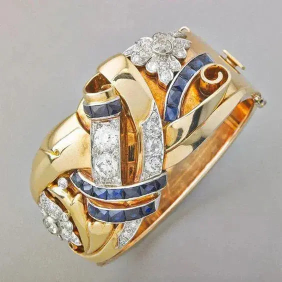 Anillo vintage de oro con circonita azul