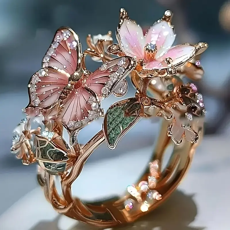 Anillo mariposa brillante con circón natural