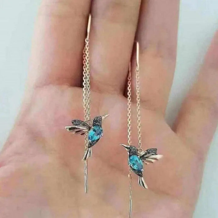 Set de pendientes esmaltados con colibrí y circonita