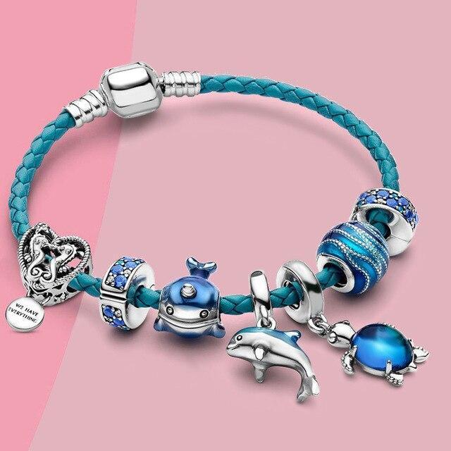 Pulsera océano con colgantes de cuero y plata incluidos