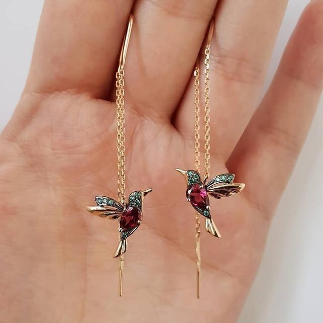Pendientes con colibrí en esmalte y circonio