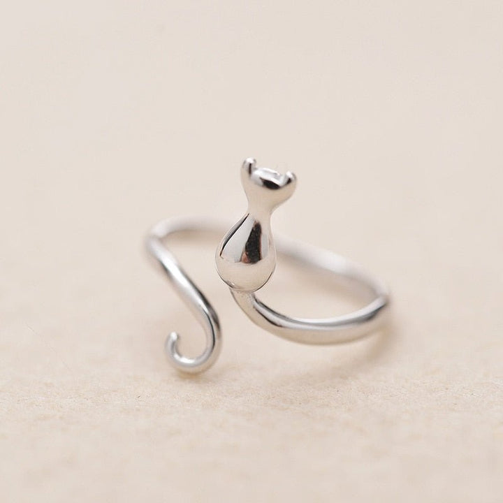 Encantador anillo de acero inoxidable con diseño de gato